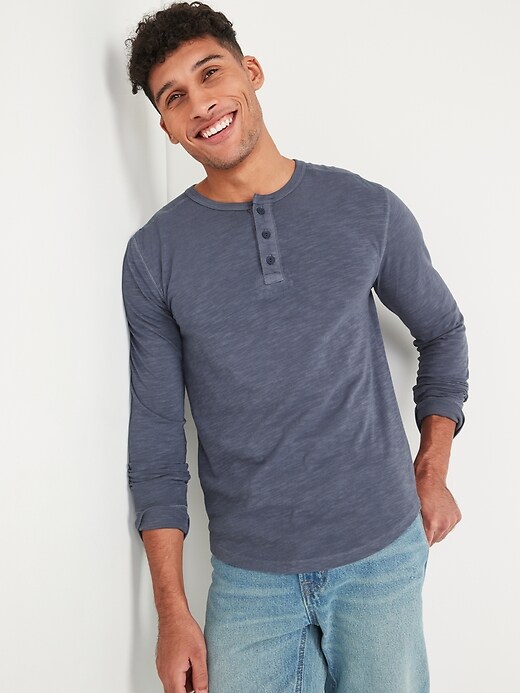 Image number 7 showing, Vintage Garment-Dyed Gender-Neutral Long-Sleeve Henley T-Shirt for Adults