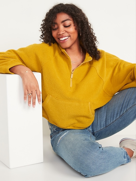 LongSleeve QuarterZip Oversized Textured Sweatshirt for Women Old Navy