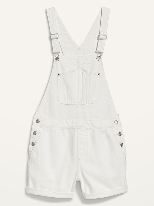 Image number 4 showing, Slouchy Straight Workwear White Non-Stretch Jean Short Overalls for Women -- 3.5-inch inseam