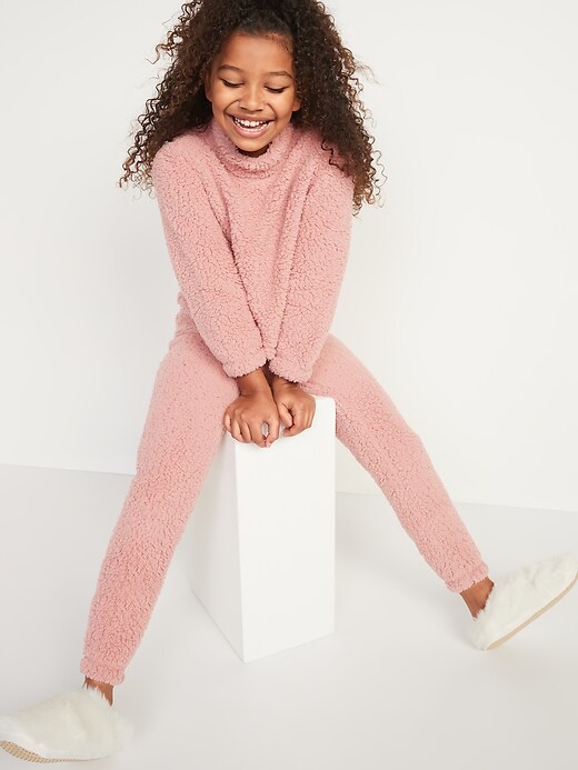 View large product image 1 of 1. Cozy Sherpa Cowl-Neck Pajama Top & Joggers Set for Girls