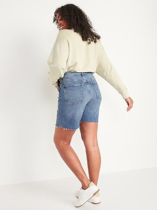 Image number 2 showing, Extra High-Waisted Sky Hi Button-Fly Ripped Jean Shorts for Women -- 7-inch inseam