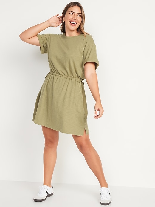 Old Navy Waist-Defined Short-Sleeve Slub-Knit Mini T-Shirt Dress for Women. 1