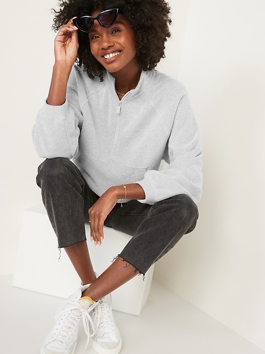 Long-Sleeve Quarter-Zip Oversized Textured Sweatshirt | Old Navy