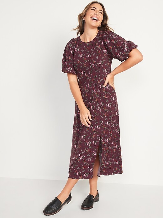 Image number 1 showing, Puff-Sleeve Floral Maxi Shift Dress for Women
