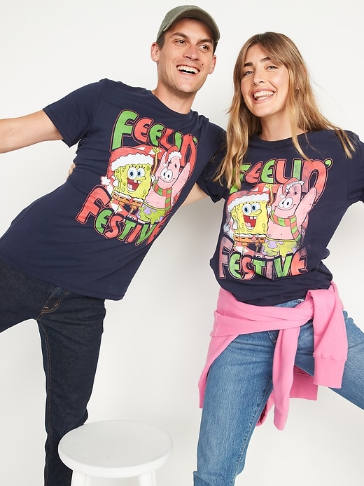 View large product image 1 of 2. SpongeBob SquarePants&#153 "Feelin' Festive" Gender-Neutral T-Shirt for Adults