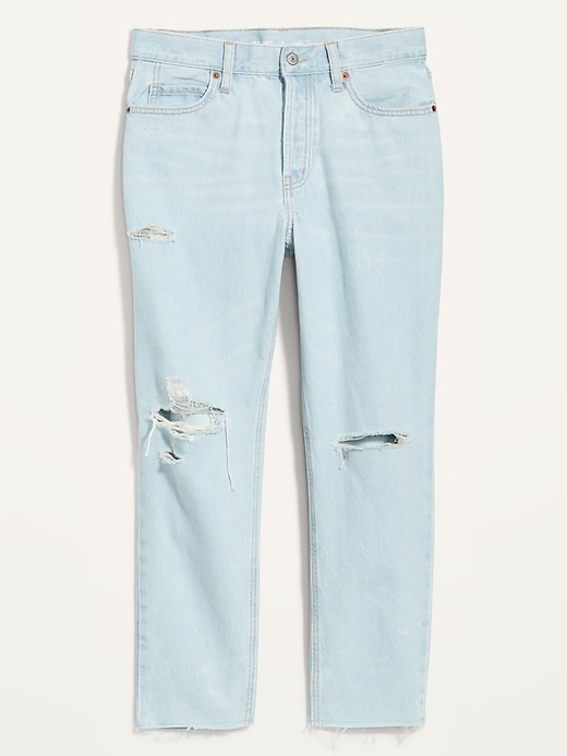 Image number 4 showing, High-Waisted Button-Fly Slouchy Straight Ripped Cropped Non-Stretch Jeans