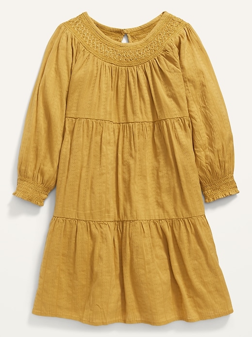 View large product image 2 of 3. Long-Sleeve Tiered Textured-Dobby Dress for Girls