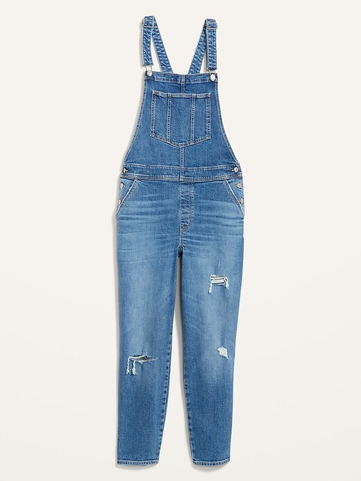 Image number 4 showing, O.G. Straight Medium-Wash Ripped Jean Overalls for Women