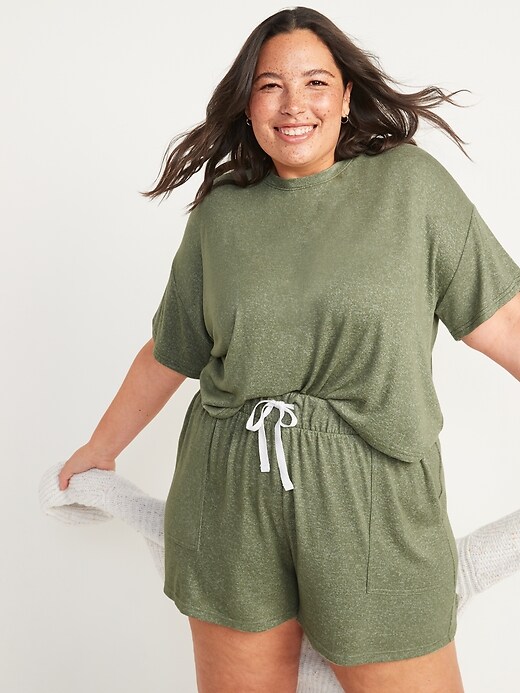 Image number 3 showing, High-Waisted Plush-Knit Pajama Shorts -- 3.5-inch inseam