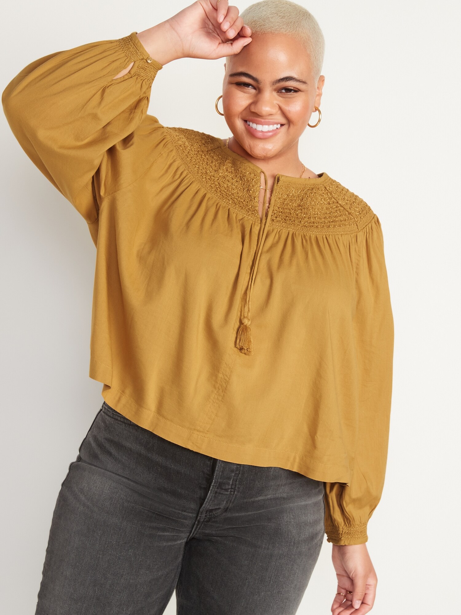 Long-Sleeve Smocked Embroidered Poet Blouse for Women | Old Navy