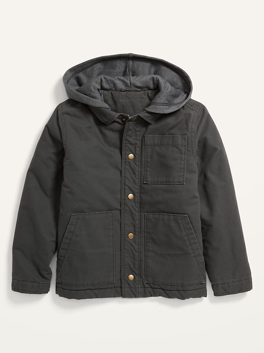 View large product image 2 of 2. Fleece-Hood Canvas Utility Jacket For Boys
