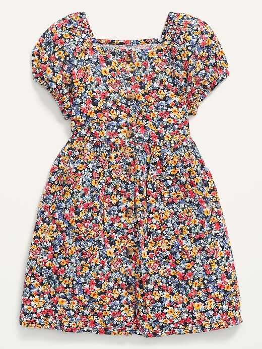 Old Navy - Floral-Print Puff-Sleeve Button-Front Dress for Toddler Girls