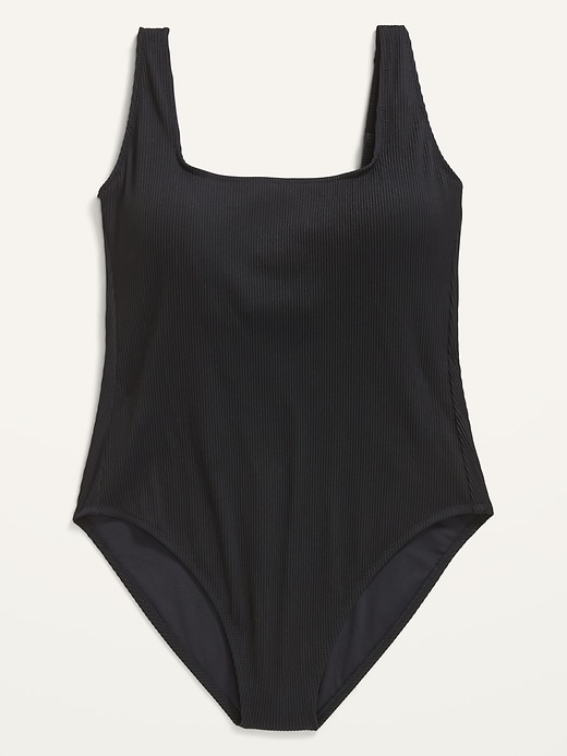 Image number 4 showing, Textured-Rib Square-Neck French-Cut One-Piece Swimsuit