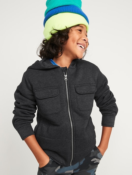 Old Navy Quilted Fleece Zip-Front Hooded Shacket for Boys. 1