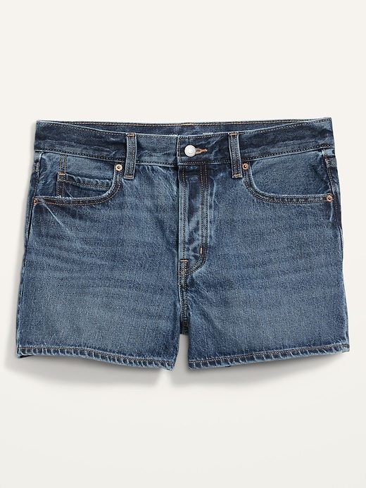 Image number 4 showing, High-Waisted Button-Fly Slouchy Straight Non-Stretch Jean Shorts for Women -- 3-inch inseam