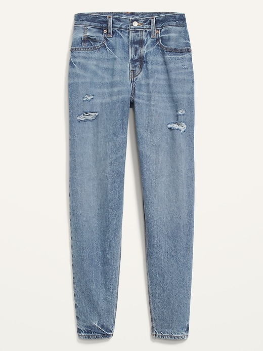 Image number 4 showing, Mid-Rise Button-Fly Slouchy Taper Ripped Non-Stretch Ankle Jeans for Women