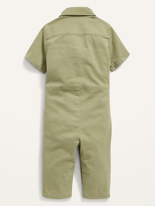 View large product image 2 of 2. Unisex Twill Short-Sleeve Jumpsuit for Baby