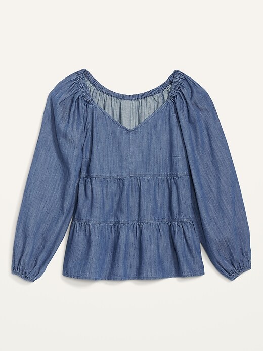 Image number 4 showing, Tiered Swing Long-Sleeve Jean Top