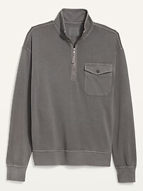 Garment-Dyed Quarter-Zip Utility-Pocket Sweatshirt for Men