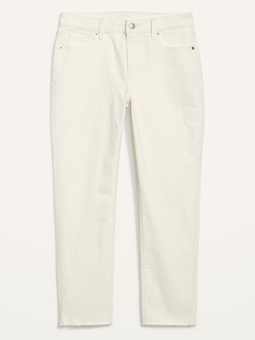 Image number 4 showing, Mid-Rise Boyfriend Straight Cut-Off White Jeans for Women