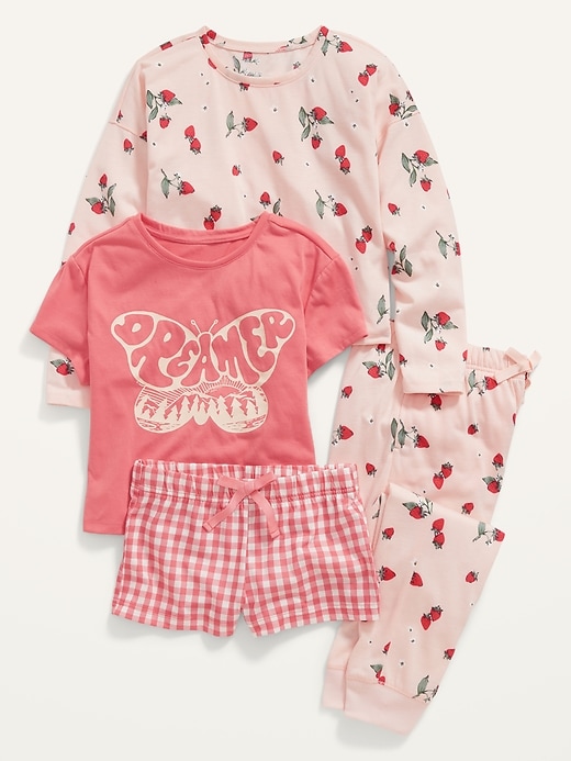 View large product image 1 of 1. 4-Piece Jersey-Knit Printed Pajama Set for Girls