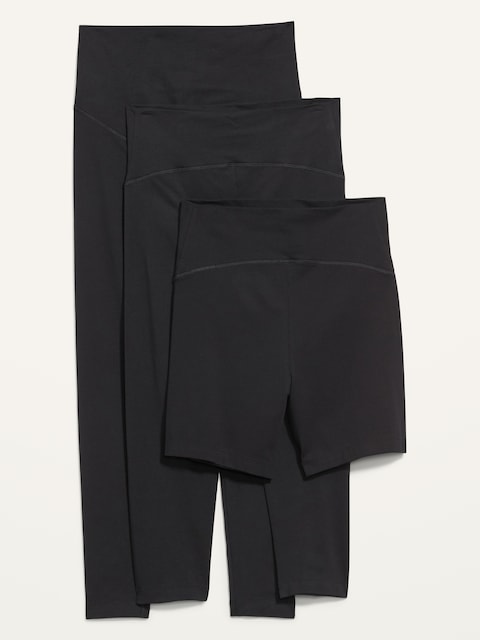 Maternity Full Panel Leggings, Capris & Biker Shorts 3-Pack - Black Jack