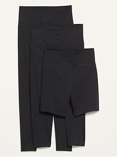 Maternity Full Panel Leggings, Capris & Biker Shorts 3-Pack