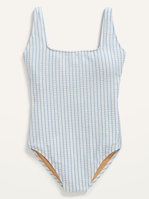 Image number 4 showing, Square-Neck Striped Seersucker One-Piece Swimsuit