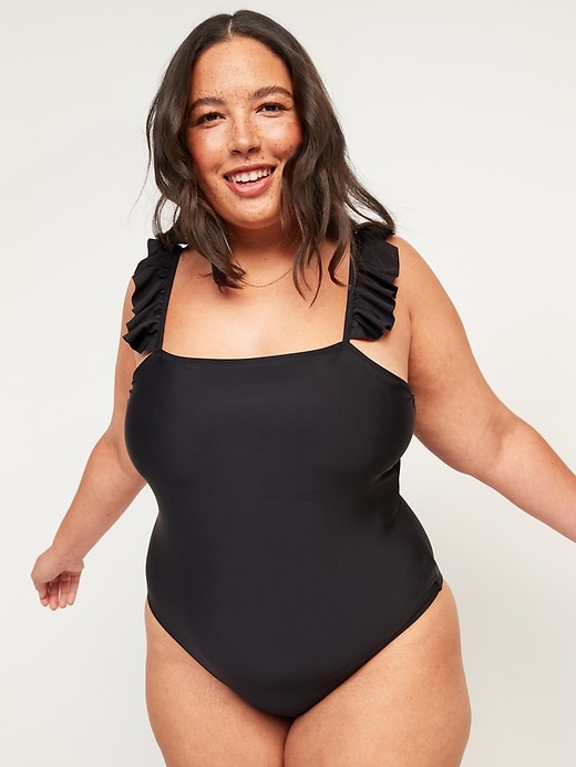 Image number 7 showing, Square-Neck Ruffled Strap French-Cut One-Piece Swimsuit