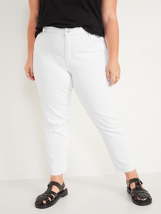 Image number 7 showing, Mid-Rise Cut-Off White Boyfriend Jeans for Women