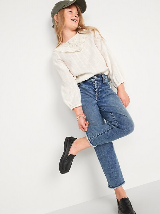 View large product image 2 of 3. High-Waisted Button-Fly Built-In Tough O.G. Straight Jeans for Girls