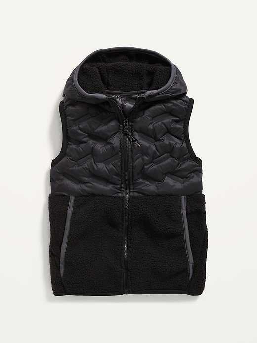View large product image 2 of 3. Hooded Puffer/Sherpa Hybrid Zip Vest for Boys
