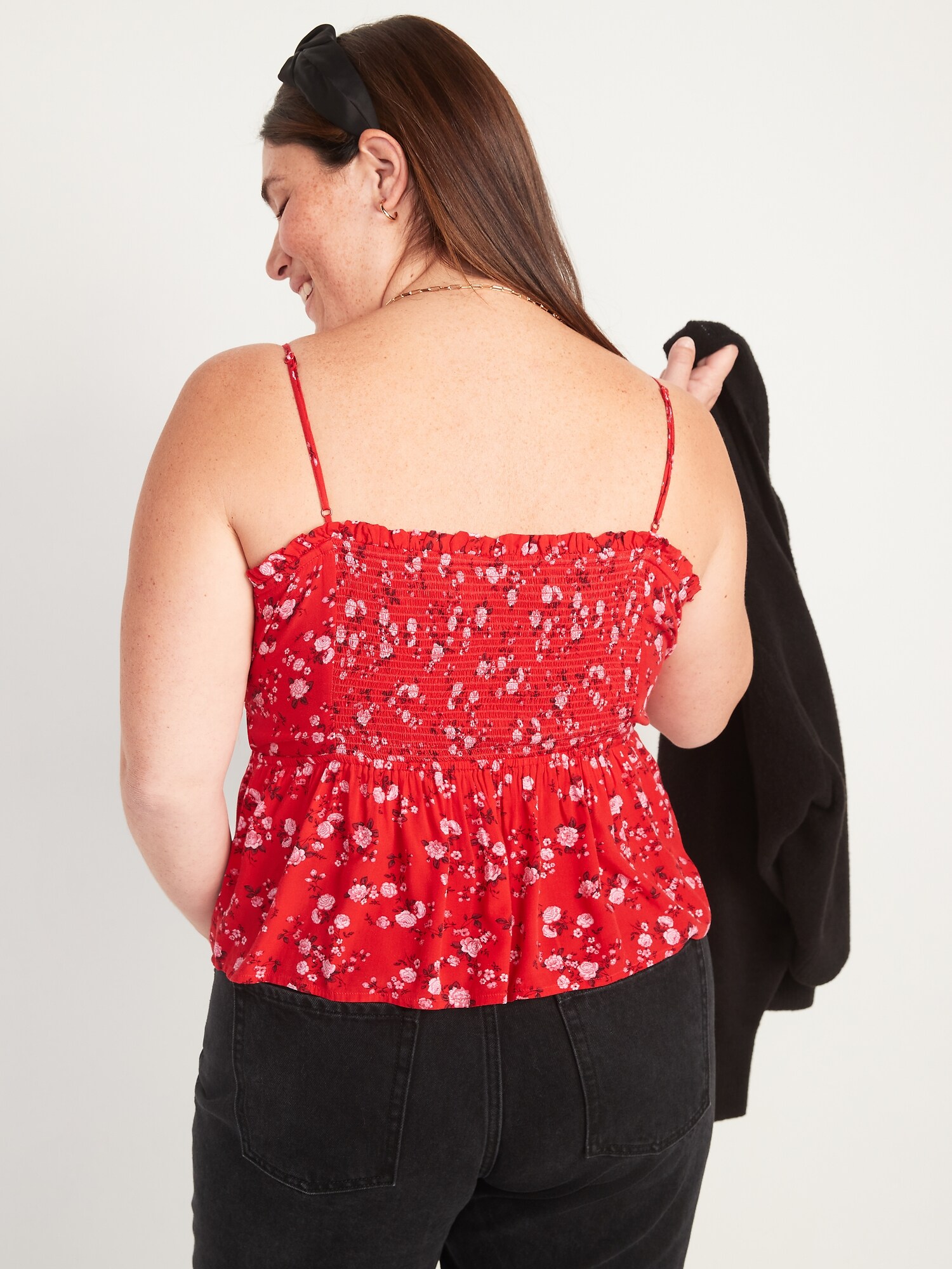 Smocked Floral Cami Peplum Top for Women