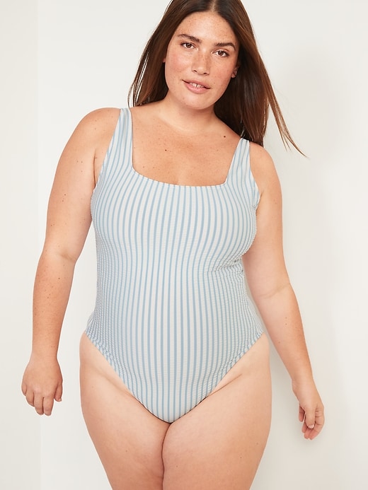 Image number 7 showing, Square-Neck Striped Seersucker One-Piece Swimsuit