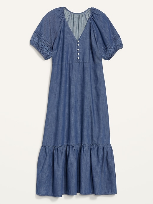 Image number 4 showing, Chambray Puff-Sleeve All-Day Maxi Swing Dress