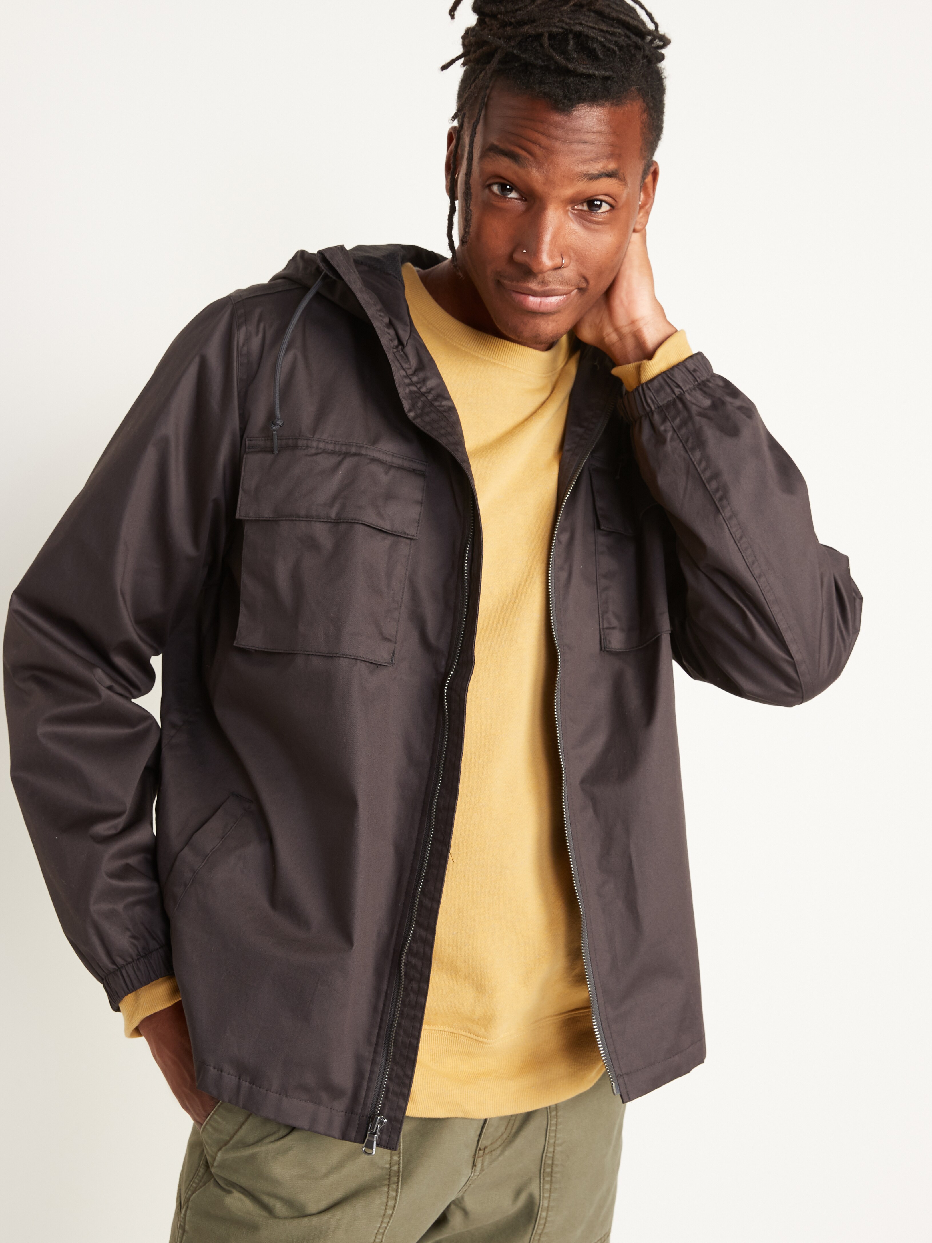 Hooded Twill Utility Zip Jacket | Old Navy