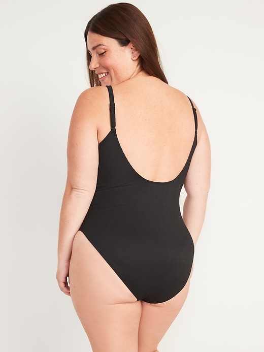 Image number 8 showing, Textured-Rib Square-Neck French-Cut One-Piece Swimsuit