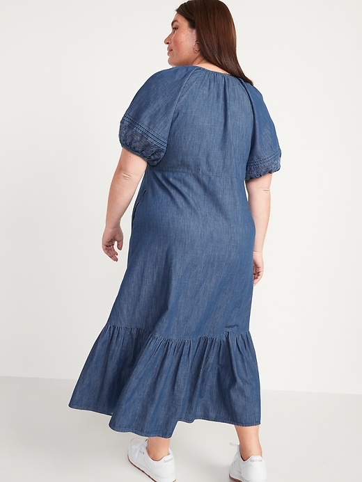 Image number 8 showing, Chambray Puff-Sleeve All-Day Maxi Swing Dress