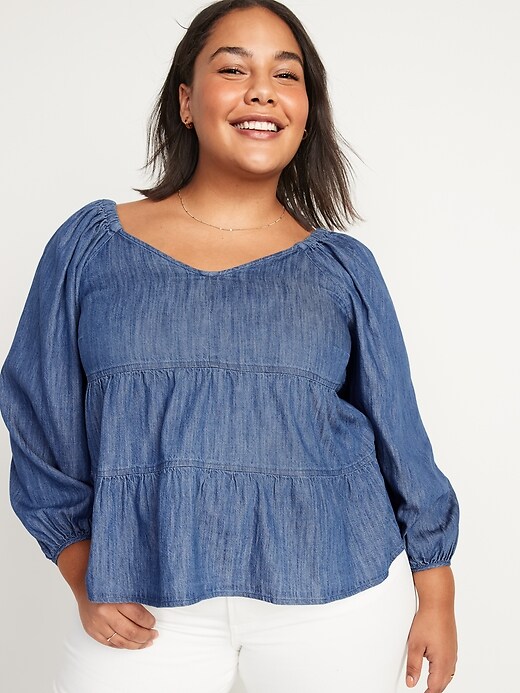 Image number 7 showing, Tiered Swing Long-Sleeve Jean Top