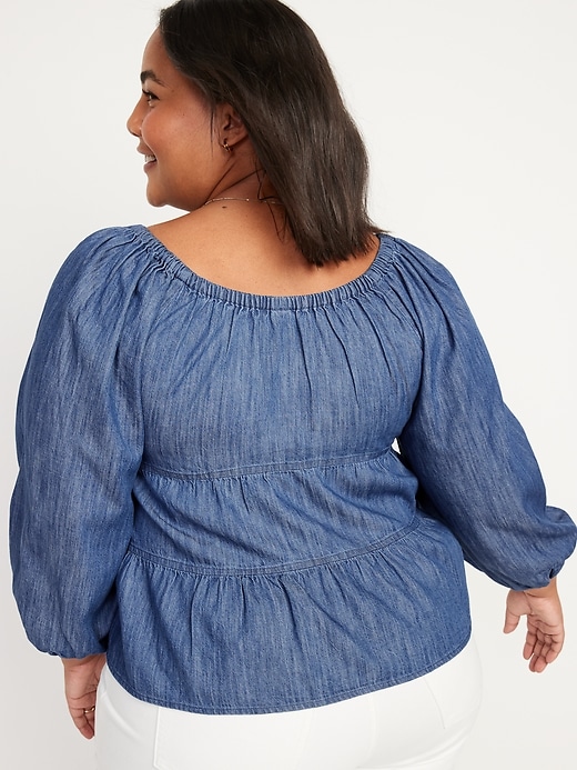 Image number 8 showing, Tiered Swing Long-Sleeve Jean Top