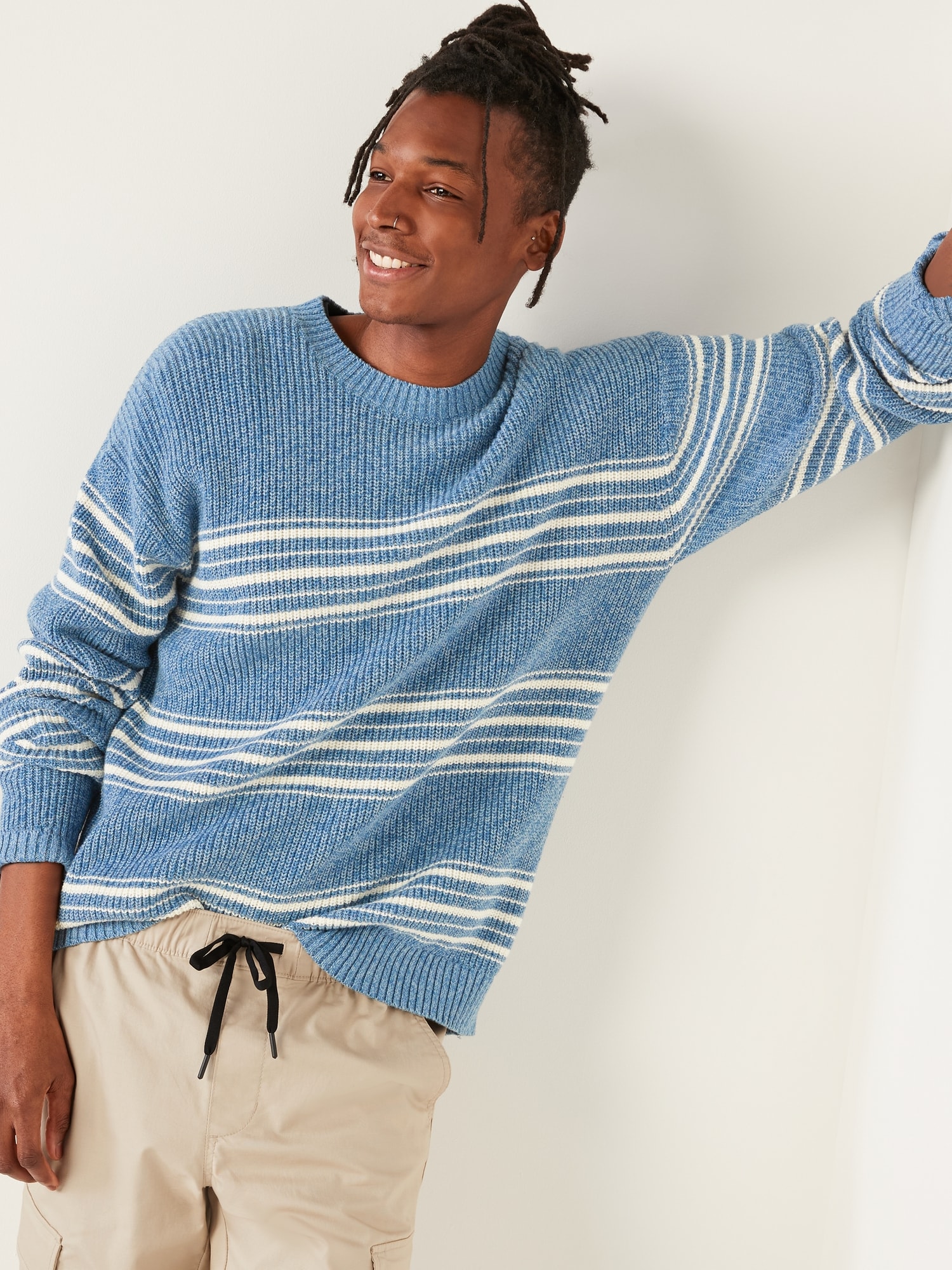 Striped Textured-Cotton Crew-Neck Sweater | Old Navy