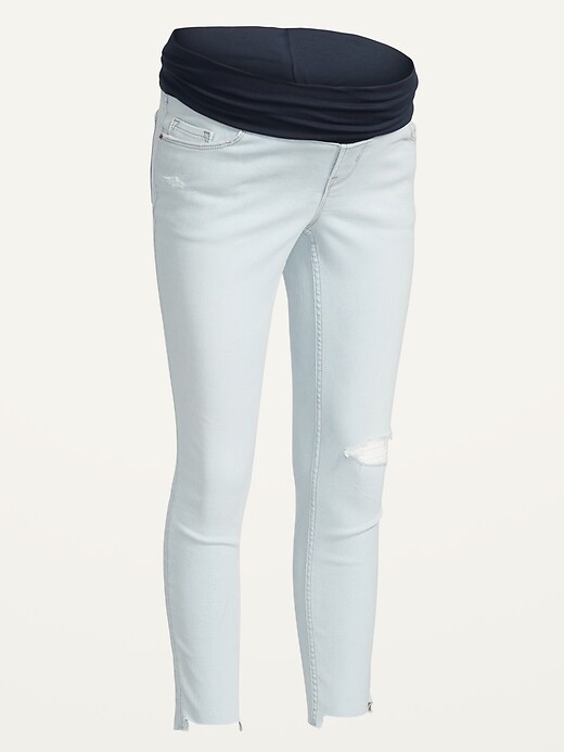 Image number 4 showing, Maternity Rollover-Panel Skinny 360° Stretch Cut-Off Jeans