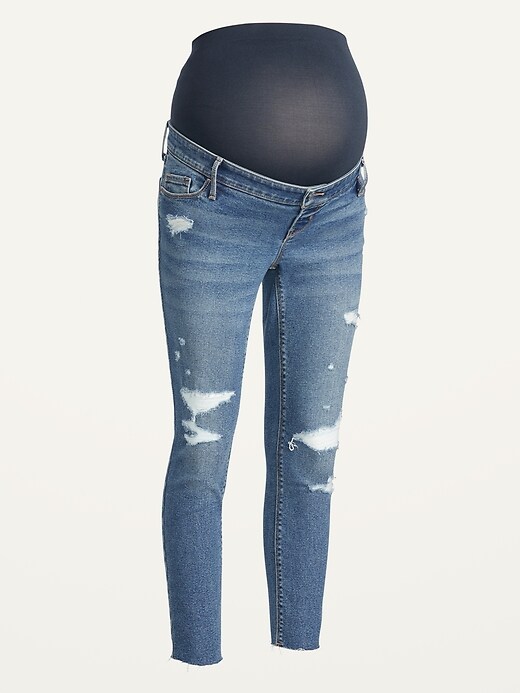 Image number 4 showing, Maternity Premium Full Panel Rockstar Super Skinny Ripped Cut-Off Jeans