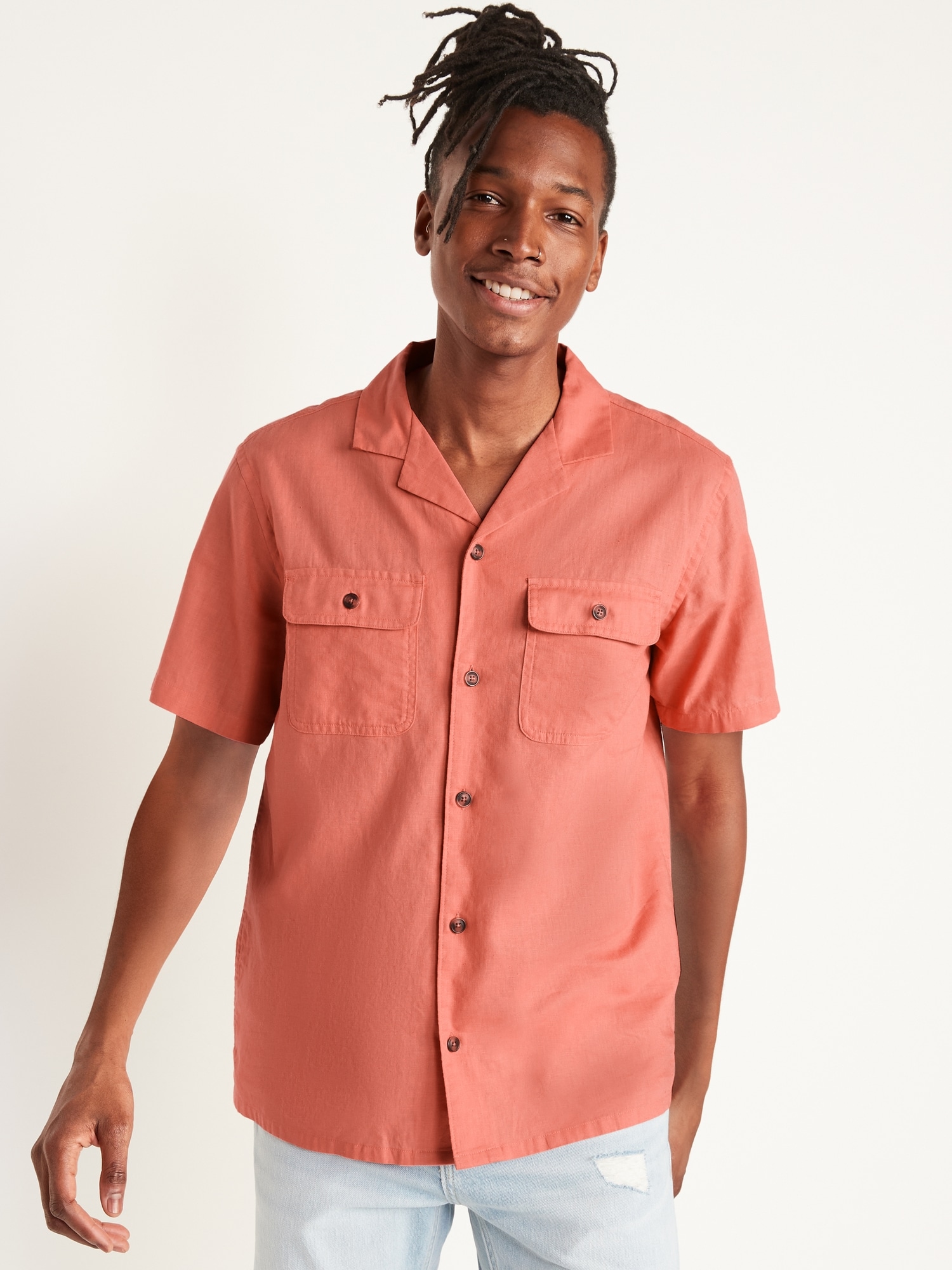 Men's Camp Collar Linen-Blend Shirt, Men's Up To 25% Off Select Styles