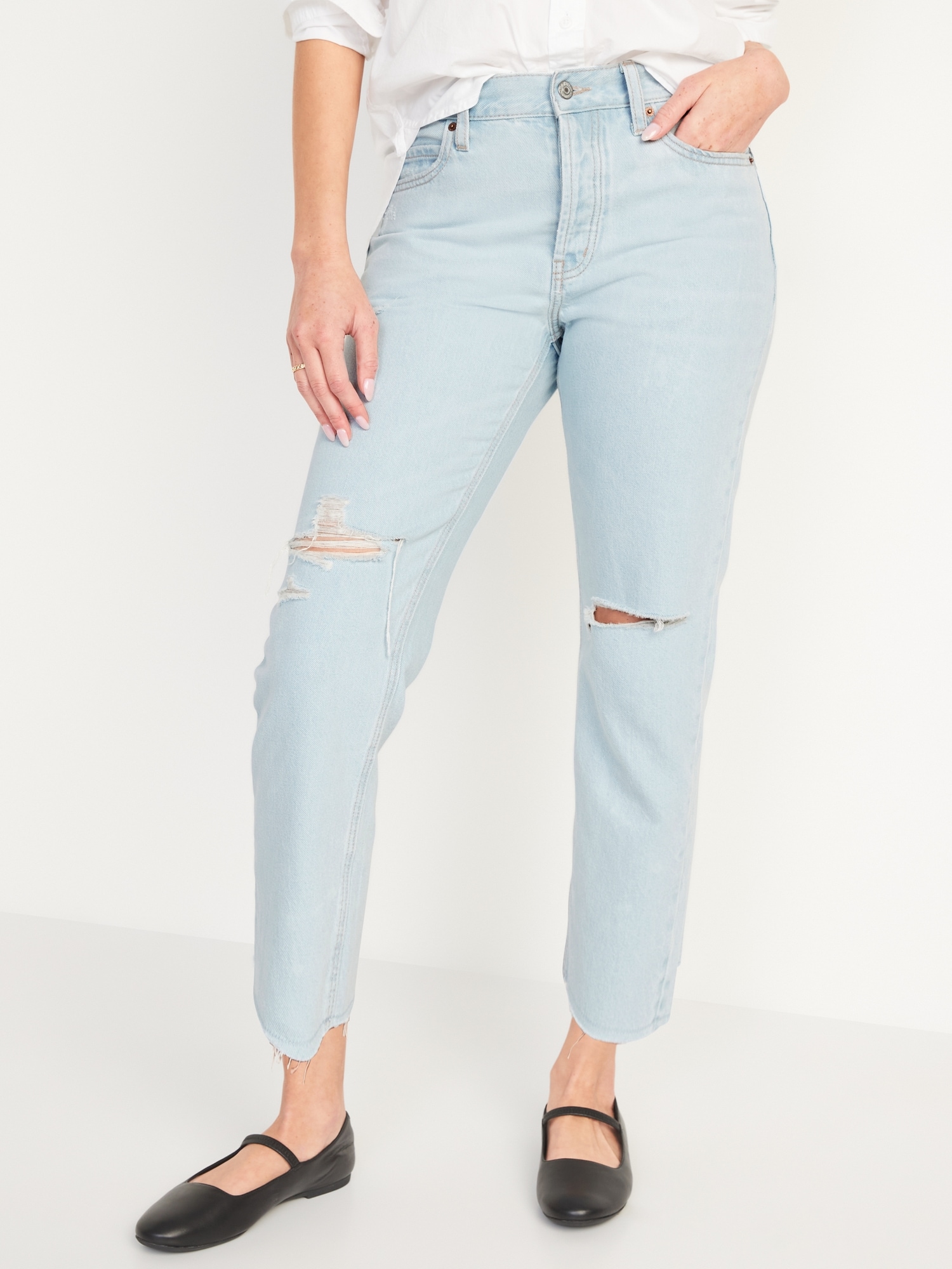 high waisted button fly jeans