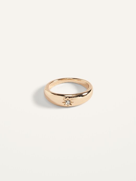 View large product image 1 of 1. Gold-Toned Rhinestone Sunburst Ring for Women