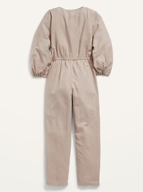 View large product image 3 of 3. Ruffled Long-Sleeve Button-Front Jumpsuit for Girls