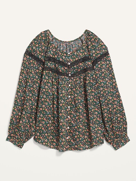Image number 4 showing, Long-Sleeve Lace-Trimmed Floral-Print Blouse