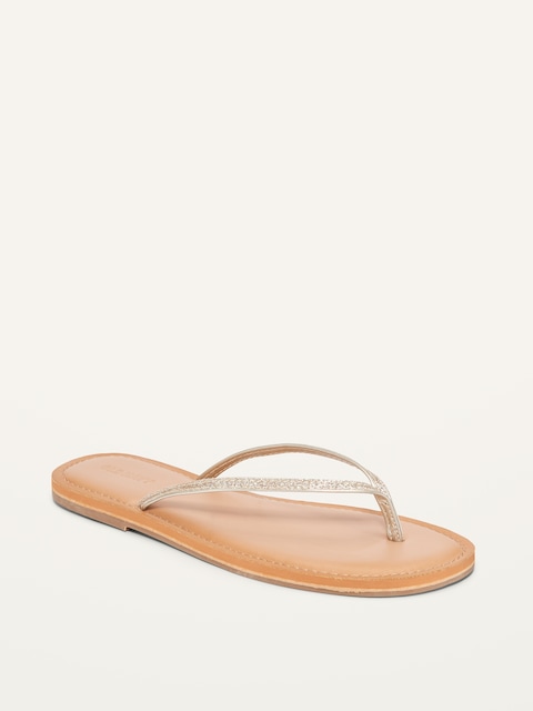 Faux-Leather Capri Sandals - Gold Glitter