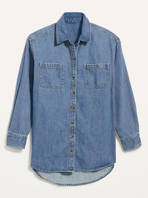 Image number 4 showing, Oversized Boyfriend Utility-Pocket Jean Shirt for Women